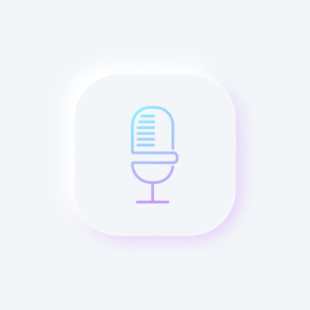 Microphone button in neumorphism style for ui, ux design and mobile app. Mic icon. Stock vector illustration.のイラスト素材