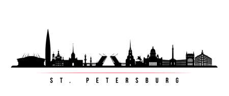 St. Petersburg skyline horizontal banner. Black and white silhouette of St. Petersburg, Russia. Vector template for your design.のイラスト素材