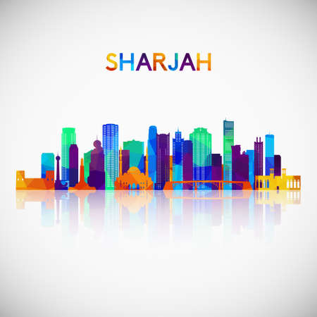 Sharjah skyline silhouette in colorful geometric style. Symbol for your design. Vector illustration.のイラスト素材