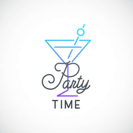 Cocktail party simple emblem. Cocktail glass icon and text Party Time. Vector illustration.のイラスト素材