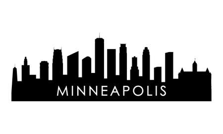 Minneapolis skyline silhouette. Black Minneapolis city design isolated on white background.のイラスト素材