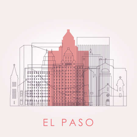 Outline El Paso skyline with landmarks. Vector illustration. Business travel and tourism concept with historic buildings. Image for presentation, banner, placard and web site.のイラスト素材