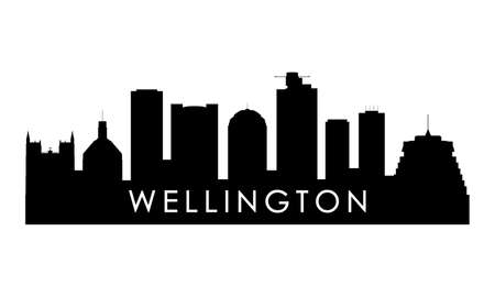 Wellington skyline silhouette. Black Wellington city design isolated on white background.のイラスト素材