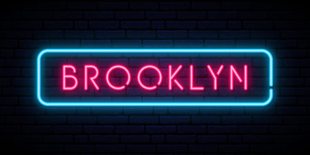 Brooklyn neon sign. Bright light signboard. Vector banner.のイラスト素材