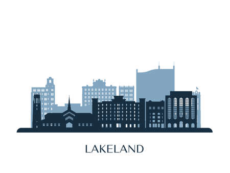 Lakeland skyline, monochrome silhouette. Vector illustration.のイラスト素材