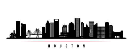 Houston skyline horizontal banner. Black and white silhouette of Houston, Texas. Vector template for your design.のイラスト素材