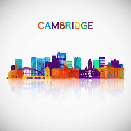 Cambridge, Massachusetts skyline silhouette in colorful geometric style. Symbol for your design. Vector illustration.のイラスト素材