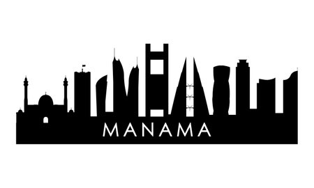 Manama skyline silhouette. Black Manama, Bahrain city design isolated on white background.のイラスト素材