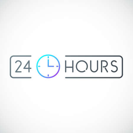 Open 24/7 vector icon. Open 24 hours sign in a frame. Minimalist signboard for cafe, grocery, stores.のイラスト素材