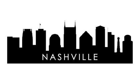 Nashville skyline silhouette. Black Nashville city design isolated on white background.のイラスト素材