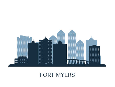 Fort Myers skyline, monochrome silhouette. Vector illustration.のイラスト素材