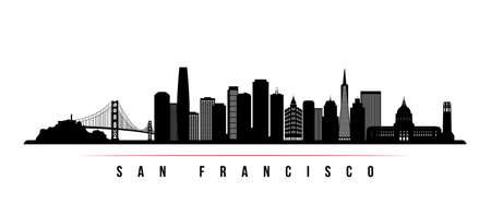 San Francisco skyline horizontal banner. Black and white silhouette of San Francisco, California. Vector template for your design.のイラスト素材