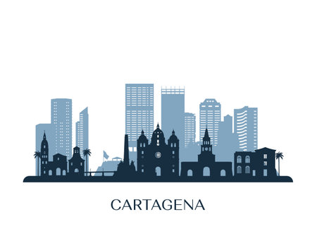 Cartagena skyline, monochrome silhouette. Vector illustration.のイラスト素材