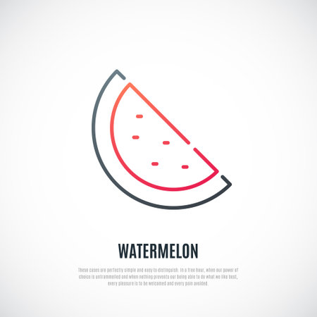 Slice of watermelon isolated on white background Summer fruit emblem. Vector illustration.のイラスト素材