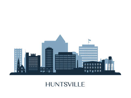 Huntsville skyline, monochrome silhouette. Vector illustration.のイラスト素材