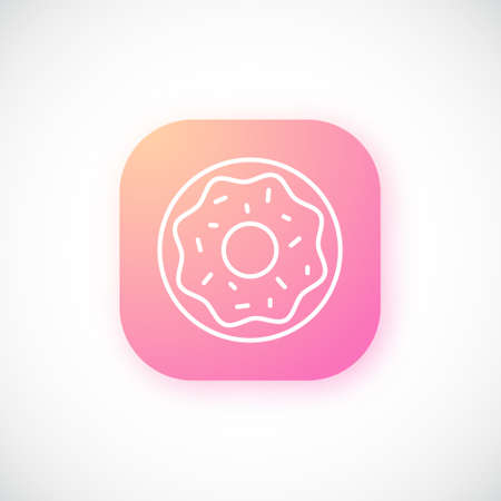 Pink glowing button with thin Donut icon isolated on white background. Vector template for ui, ux and website design.のイラスト素材