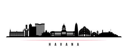 Havana skyline horizontal banner. Black and white silhouette of Havana, Cuba. Vector template for your design.のイラスト素材