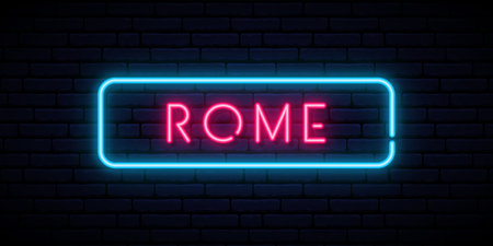 Rome neon sign. Bright light signboard. Vector banner.のイラスト素材