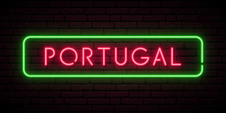 Portugal neon sign. Bright light signboard. Vector banner.のイラスト素材