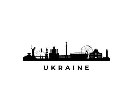 Vector Ukraine skyline. Travel Ukraine famous landmarks. Business and tourism concept for presentation, banner, web site.のイラスト素材