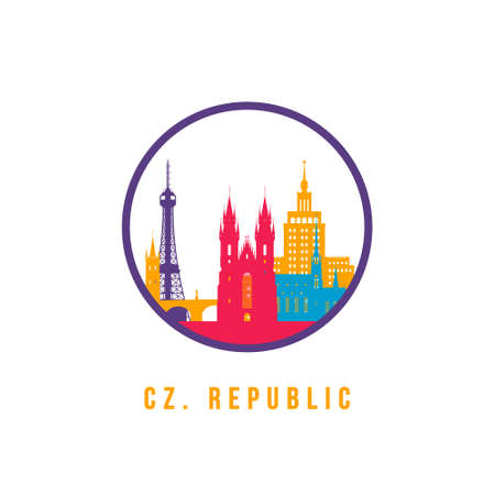 Famous Czech Republic landmarks silhouette. Colorful Czech Republic skyline round icon. Vector template for postmark, stamp, badge or logo.のイラスト素材