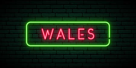 Wales neon sign. Bright light signboard. Vector banner.のイラスト素材