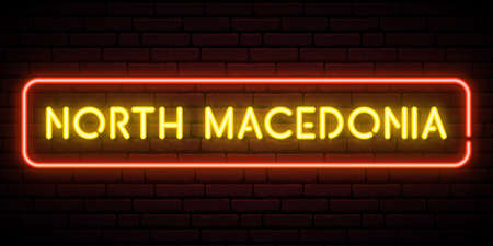 North Macedonia neon sign. Bright light signboard. Vector banner.のイラスト素材
