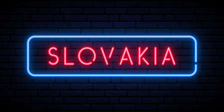Slovakia neon sign. Bright light signboard. Vector banner.のイラスト素材