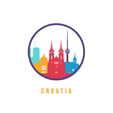 Famous Croatia landmarks silhouette. Colorful Croatia skyline round icon. Vector template for postmark, stamp, badge or logo.のイラスト素材