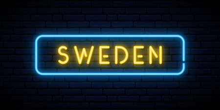 Sweden neon sign. Bright light signboard. Vector banner.のイラスト素材