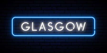Glasgow neon sign. Bright light signboard. Vector banner.のイラスト素材