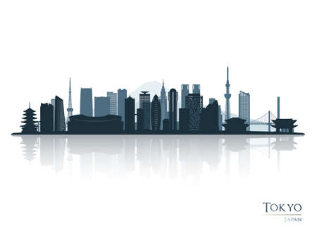 Tokyo skyline silhouette with reflection. Landscape Tokyo, Japan. Vector illustration.のイラスト素材