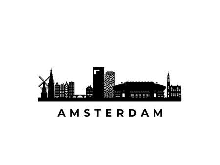 Vector Amsterdam skyline. Travel Amsterdam famous landmarks. Business and tourism concept for presentation, banner, web site.のイラスト素材