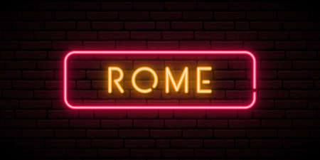 Rome, Italy neon sign. Glowing signboard. Stock vector banner.のイラスト素材