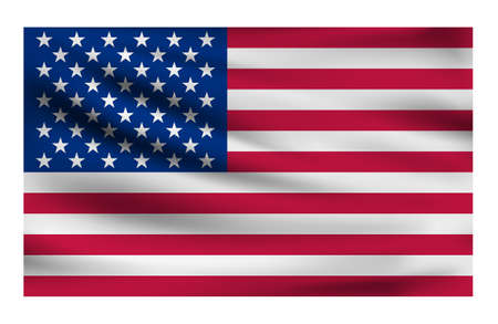 Realistic National flag of USA. Current state flag made of fabric. Vector illustration of lying wavy cloth in national colors of USA.のイラスト素材