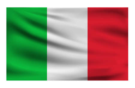 Realistic National flag of Italy. Current state flag made of fabric. Vector illustration of lying wavy cloth in national colors of Italy.のイラスト素材