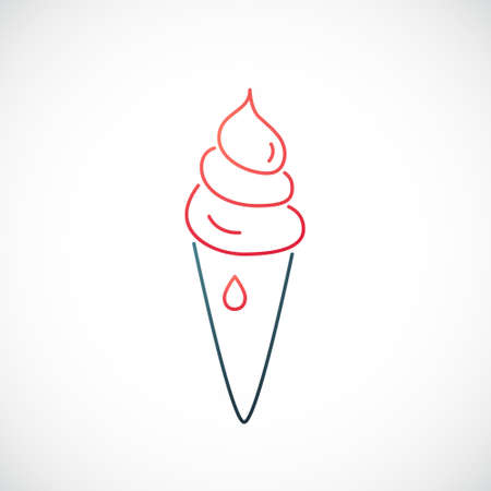 Ice Cream line icon isolated on white background. Minimalist emblem of Sweet ice cream in a cone. Stock vector illustration.のイラスト素材