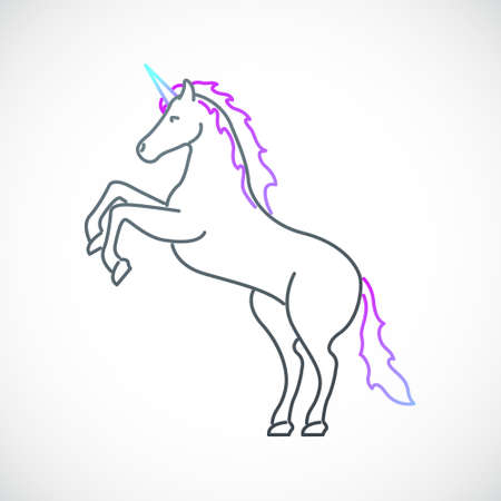 Unicorn emblem in simple line style. Beautiful unicorn illustration. Vector art.のイラスト素材