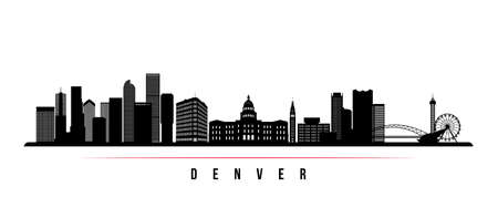 Denver skyline horizontal banner. Black and white silhouette of Denver, Colorado. Vector template for your design.のイラスト素材