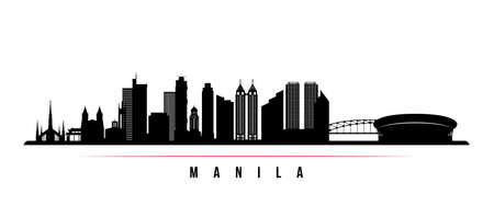 Manila skyline horizontal banner. Black and white silhouette of Manila, Philippines. Vector template for your design.のイラスト素材