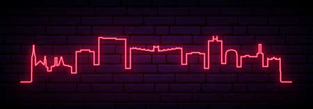 Red neon skyline of Fargo. Bright Fargo City long banner. Vector illustration.のイラスト素材