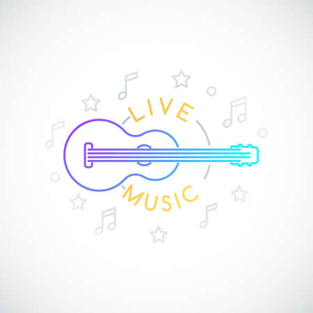 Live music emblem. Classical guitar icon in a line style. Vector illustration for musical show advertising.のイラスト素材