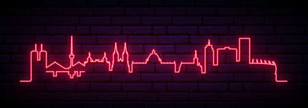 Red neon skyline of Zagreb. Bright Zagreb City long banner. Vector illustration.のイラスト素材