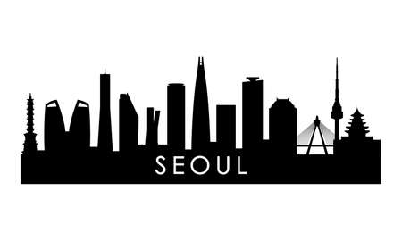 Seoul skyline silhouette. Black Seoul city design isolated on white background.のイラスト素材