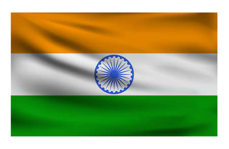 Realistic National flag of India. Current state flag made of fabric. Vector illustration of lying wavy cloth in national colors of India.のイラスト素材
