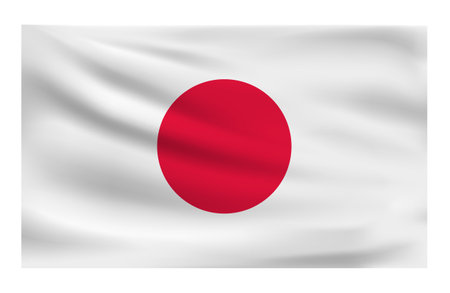Realistic National flag of Japan. Current state flag made of fabric. Vector illustration of lying wavy cloth in national colors of Japan.のイラスト素材