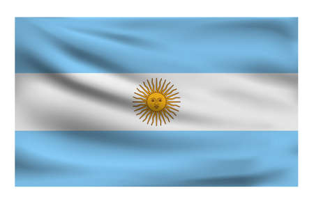 Realistic National flag of Argentina. Current state flag made of fabric. Vector illustration of lying wavy cloth in national colors of Argentina.のイラスト素材