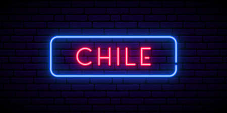 Chile neon sign. Bright light signboard. Vector banner.のイラスト素材