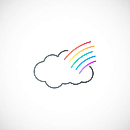 Simple cloud and rainbow symbol. Colorful rainbow on the cloud. Vector line icon.のイラスト素材