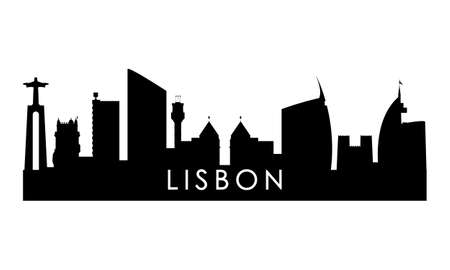 Lisbon skyline silhouette. Black Lisbon city design isolated on white background.のイラスト素材